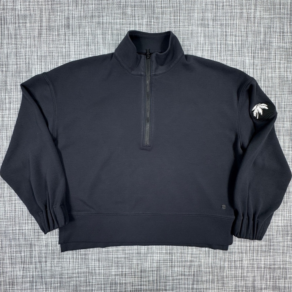 Peter Millar Flora Half Zip Pullover Womens Medium Black Modal Blend Palm Logo
